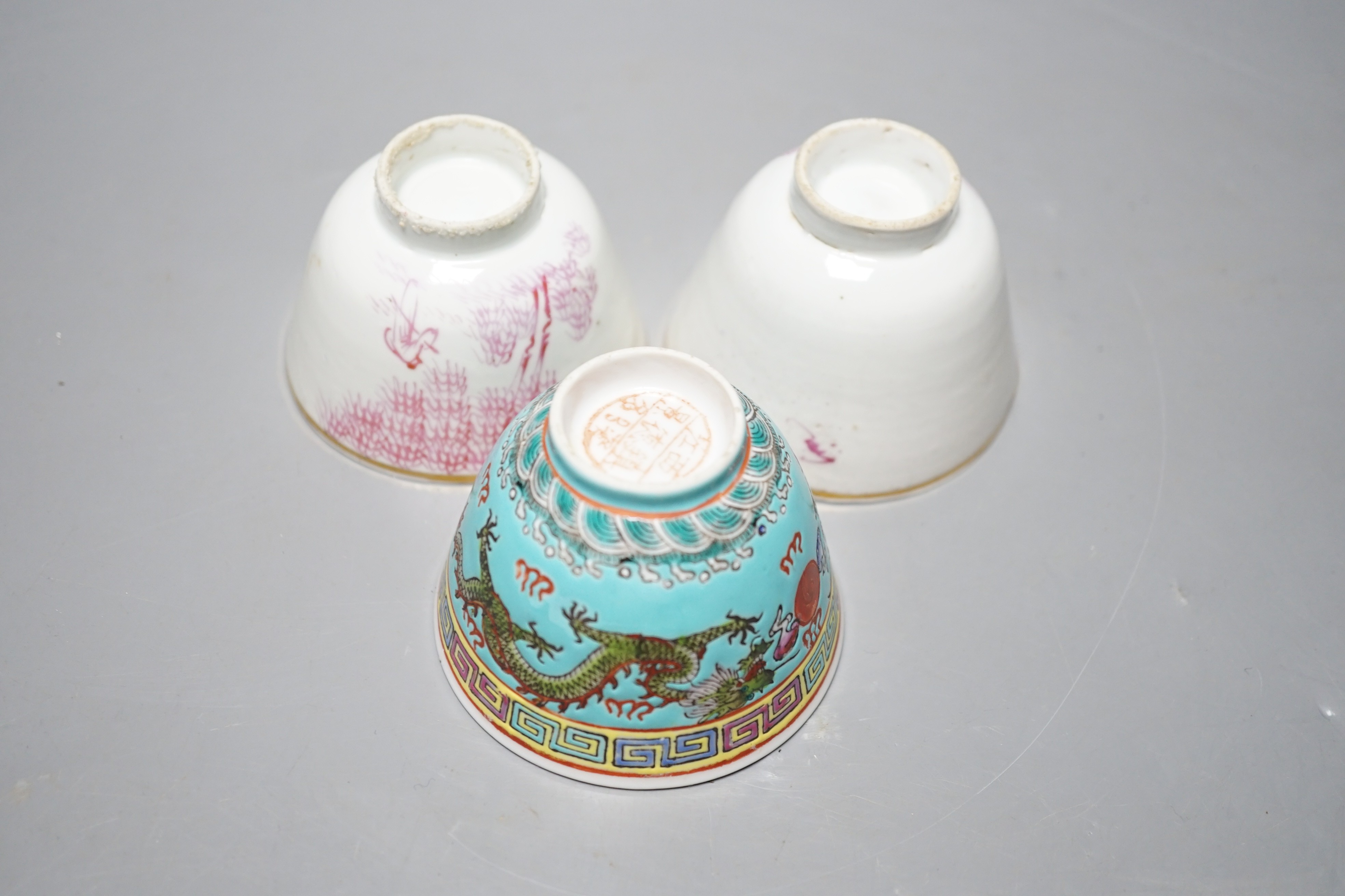 Three Chinese Republic enamelled porcelain cups, largest 5cm diameter